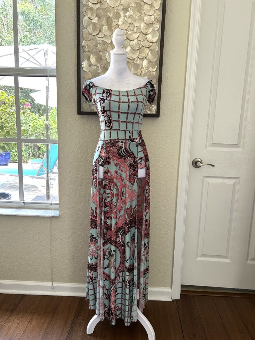 Turquoise & Pink Scroll Romper Maxi